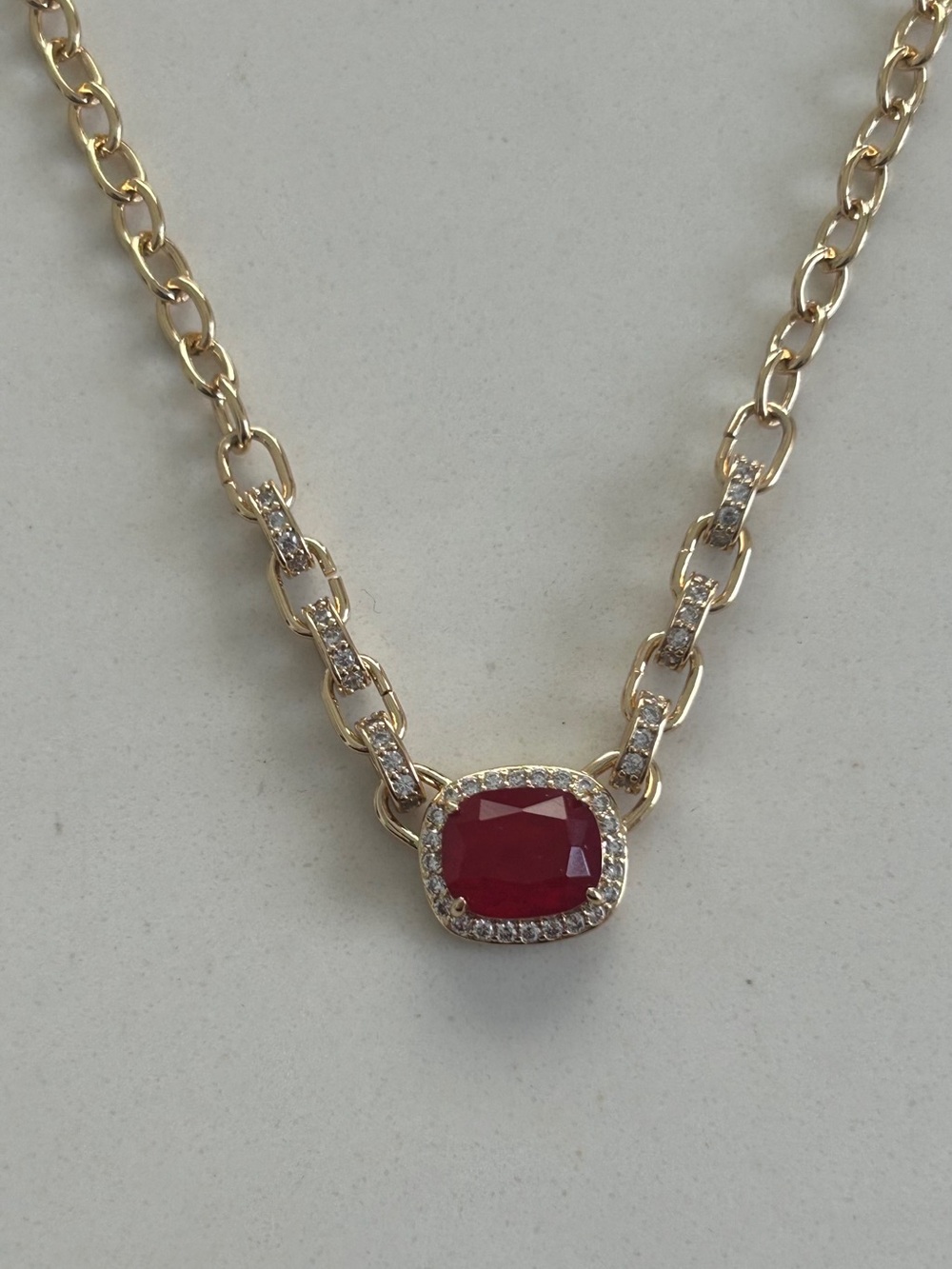 Bomb Party Gold Chain Necklace with Red Gemstone Pendant